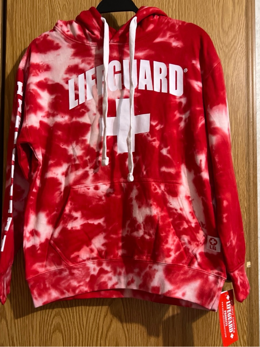 LG Red and White Tie-Dye Lifeguard Crewneck Hoodie Sz S